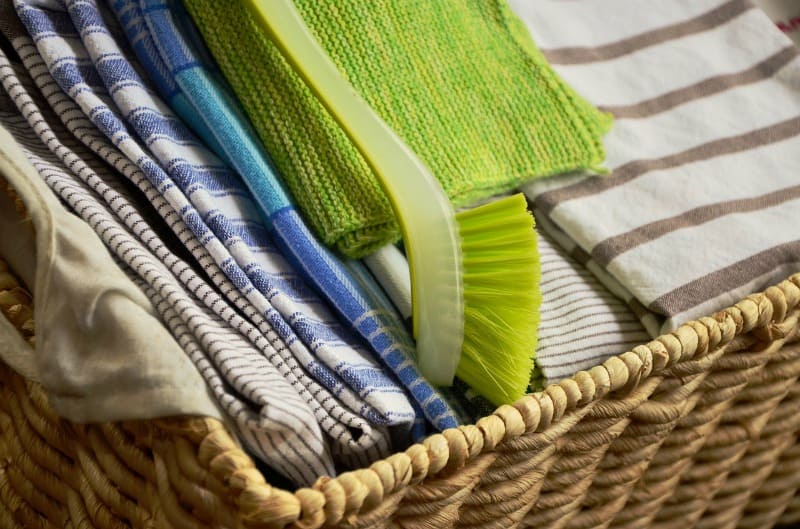 a basket of towels to donate