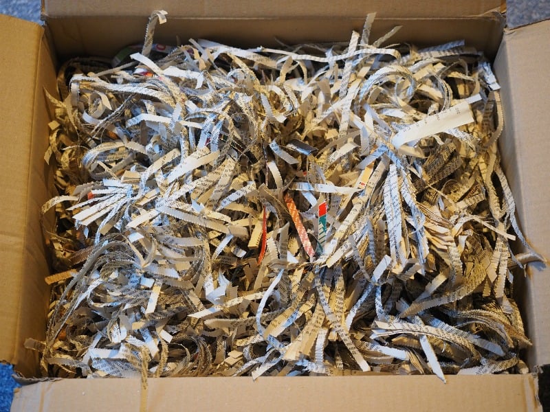 a box of shredded paper