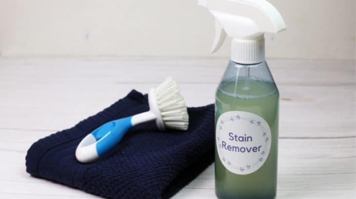 a spray bottle of cleaner with a scrub brush