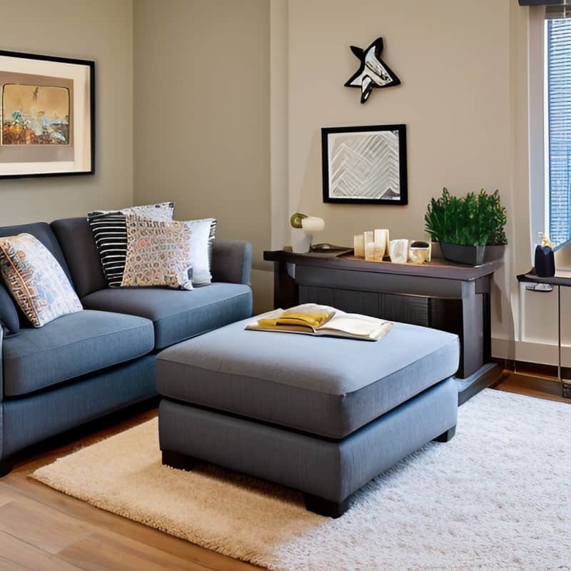 living room with storage ottoman