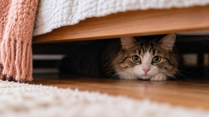 Curious Tabby Under the Bed
