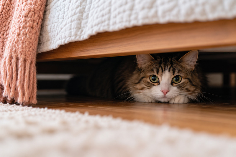 Curious Tabby Under the Bed